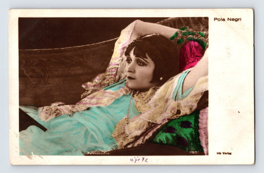 Pola Negri reclining portrait hand tinted film studio publicity postcard Iris Verlag