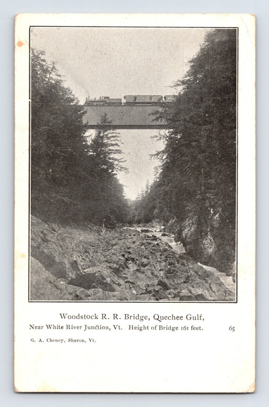 White River Junction Vermont Woodstock Railroad bridge Quechee Gulf train postcard 1929