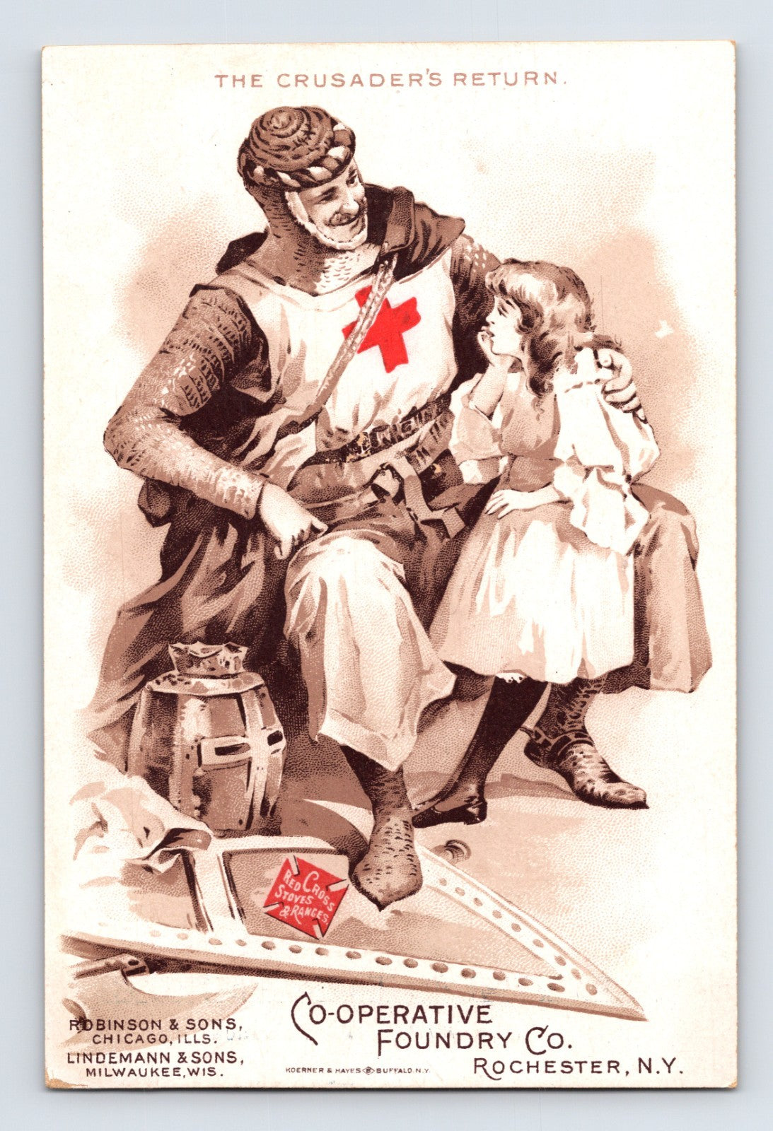 Red Cross Bee Stove Trade Card 1890s Towanda Pennsylvania 5.25 x 3.5
