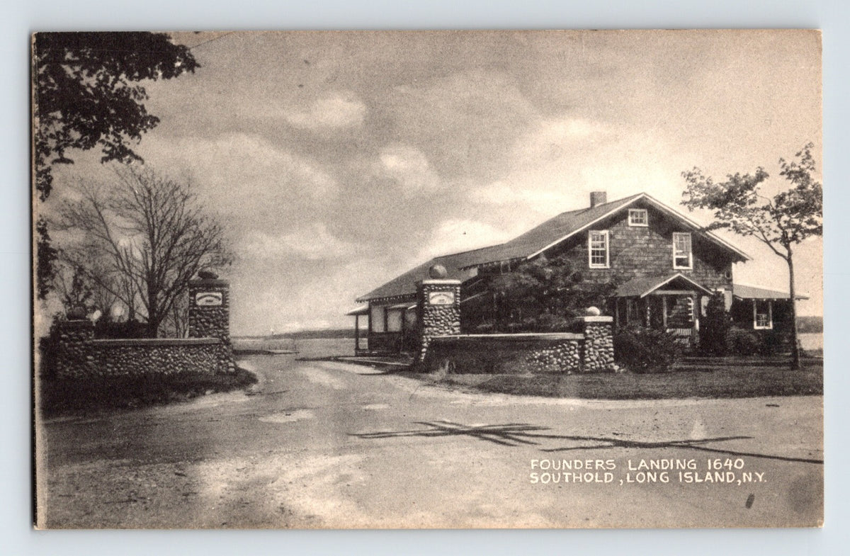 Southold Long Island Founders Landing historic house waterfront entrance postcard