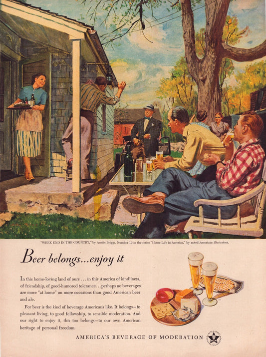 Beer Belongs 1948 backyard barbecue party American beer industry print advertisement