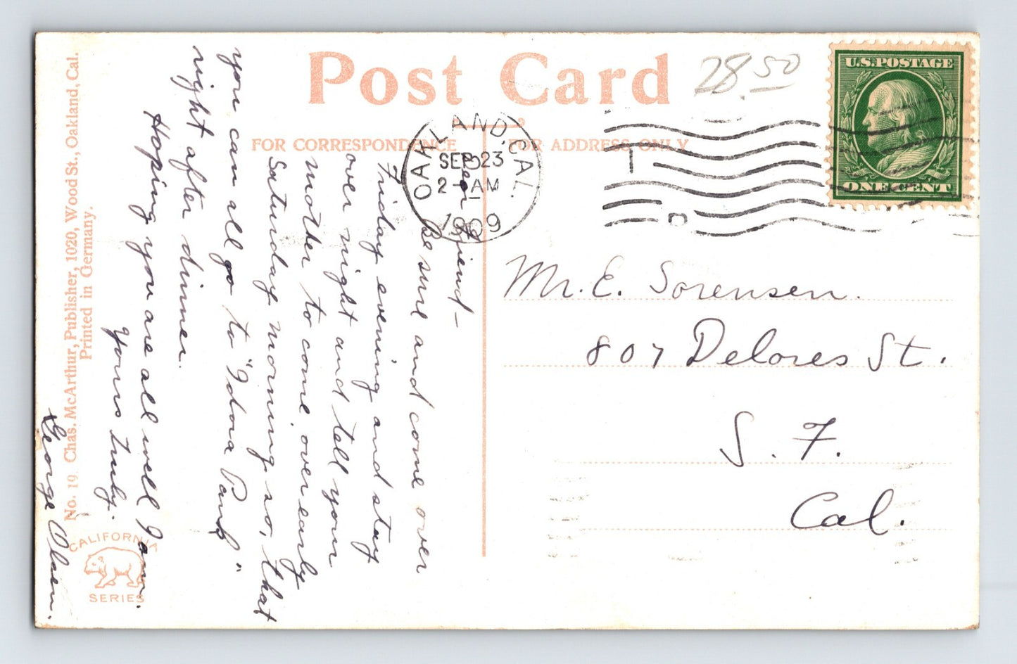 Oakland California Idora Park Roller Skating Rink 1909 Postcard Posted