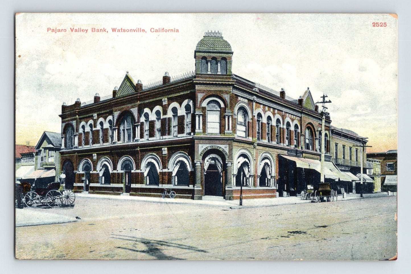 Watsonville California Pajaro Valley Bank 1908 Postcard Posted Divided Back