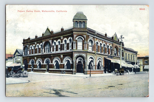 Watsonville California Pajaro Valley Bank 1908 Postcard Posted Divided Back