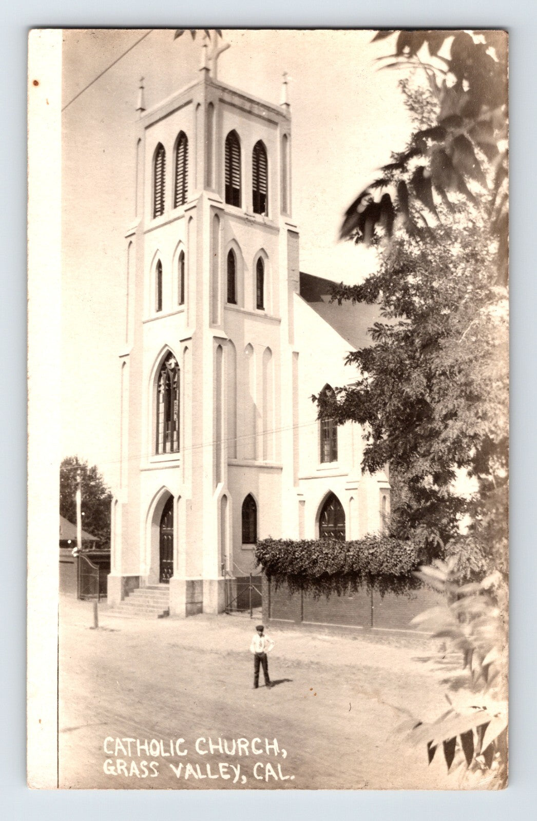 Catholic Church tower Grass Valley California historic church photo Postcard