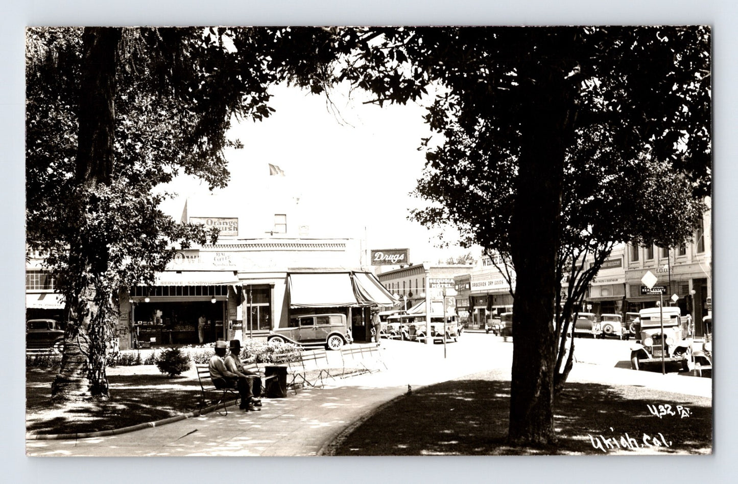 Ukiah California downtown 1940s Owl Coffee Orange Crush drug store real photo postcard unposted