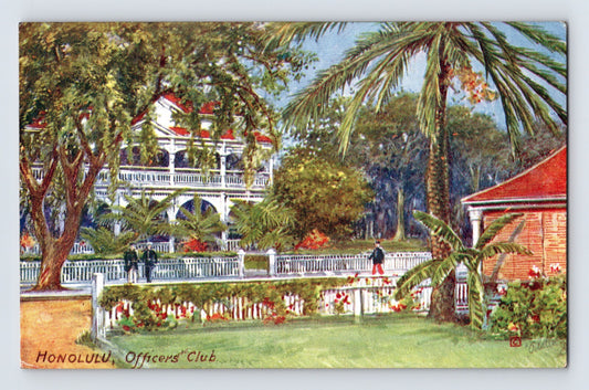 Honolulu Hawaii Officers Club palm trees veranda Tuck postcard 1910s divided back