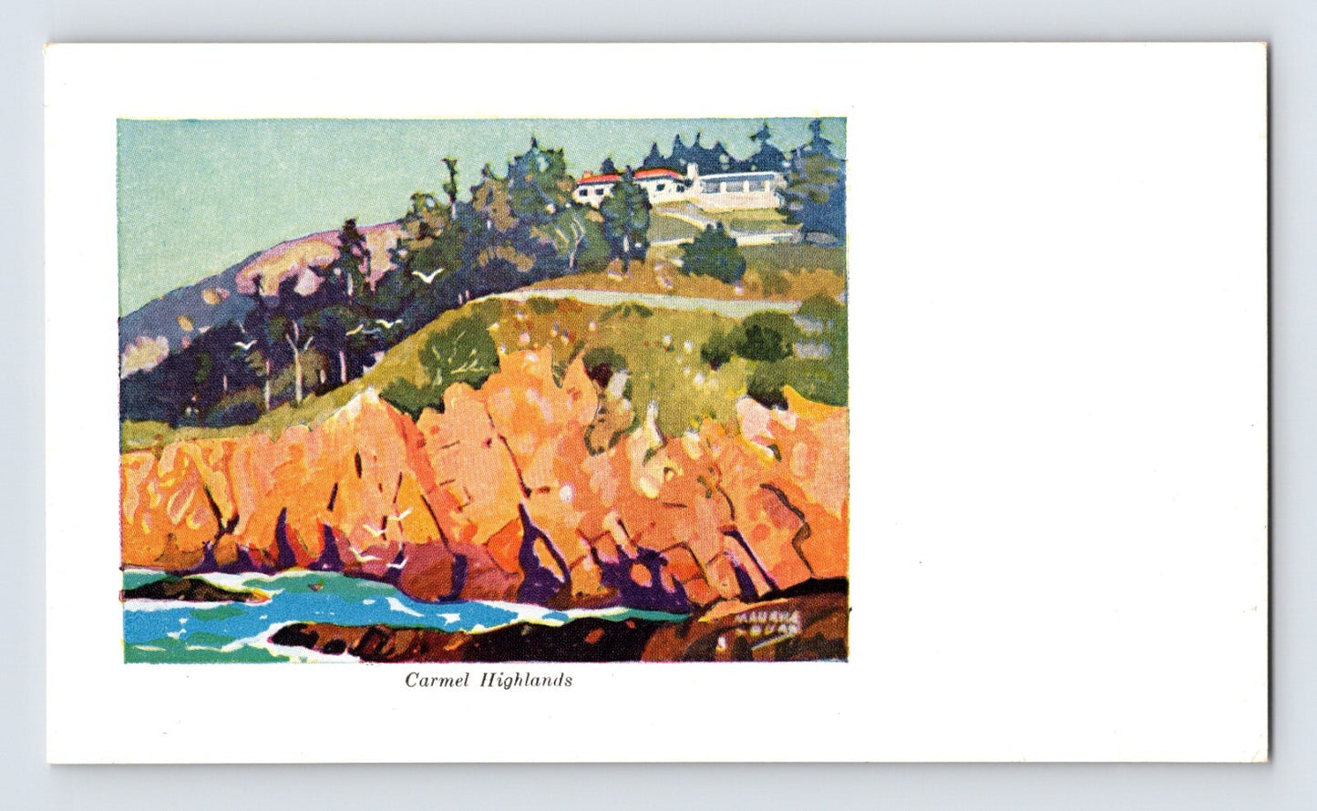 Carmel California Highland Inn Cliffs 1930s Postcard Unposted