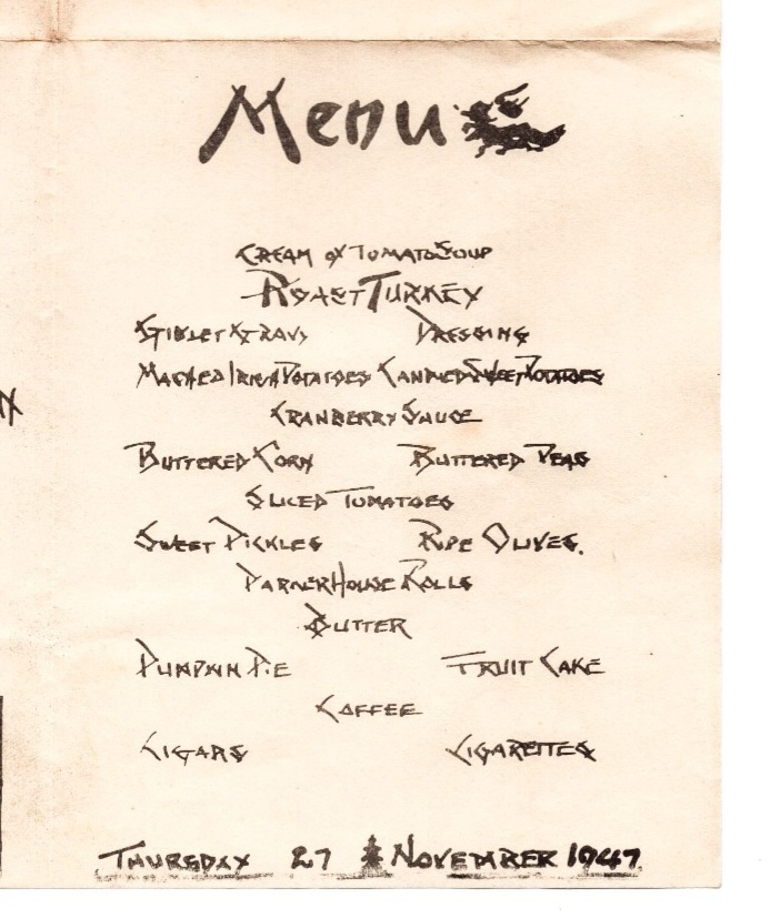 USS Pine Island Navy Ship 1947 Thanksgiving Menu China Dragon 8.5 x 11