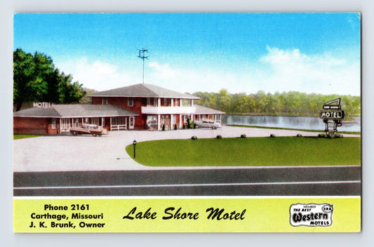 Carthage Missouri Lake Shore Motel Route 66 roadside motel lake view 1950s chrome postcard
