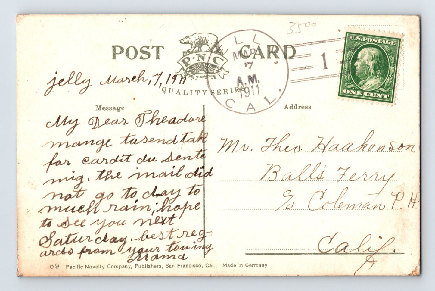 Oakland California Idora Park Street Car 1911 Postcard Posted Divided Back