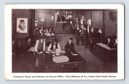 Chicago Illinois Clay Robinson Company Union Stock Yards office interior 1910 postcard posted divided back clerks desks