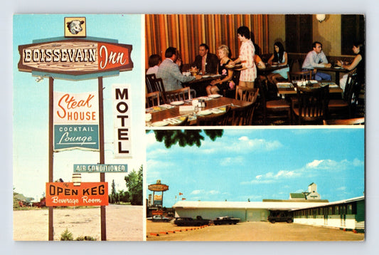 Boissevain Manitoba motel sign restaurant interior steak house cocktail lounge 1960s chrome postcard