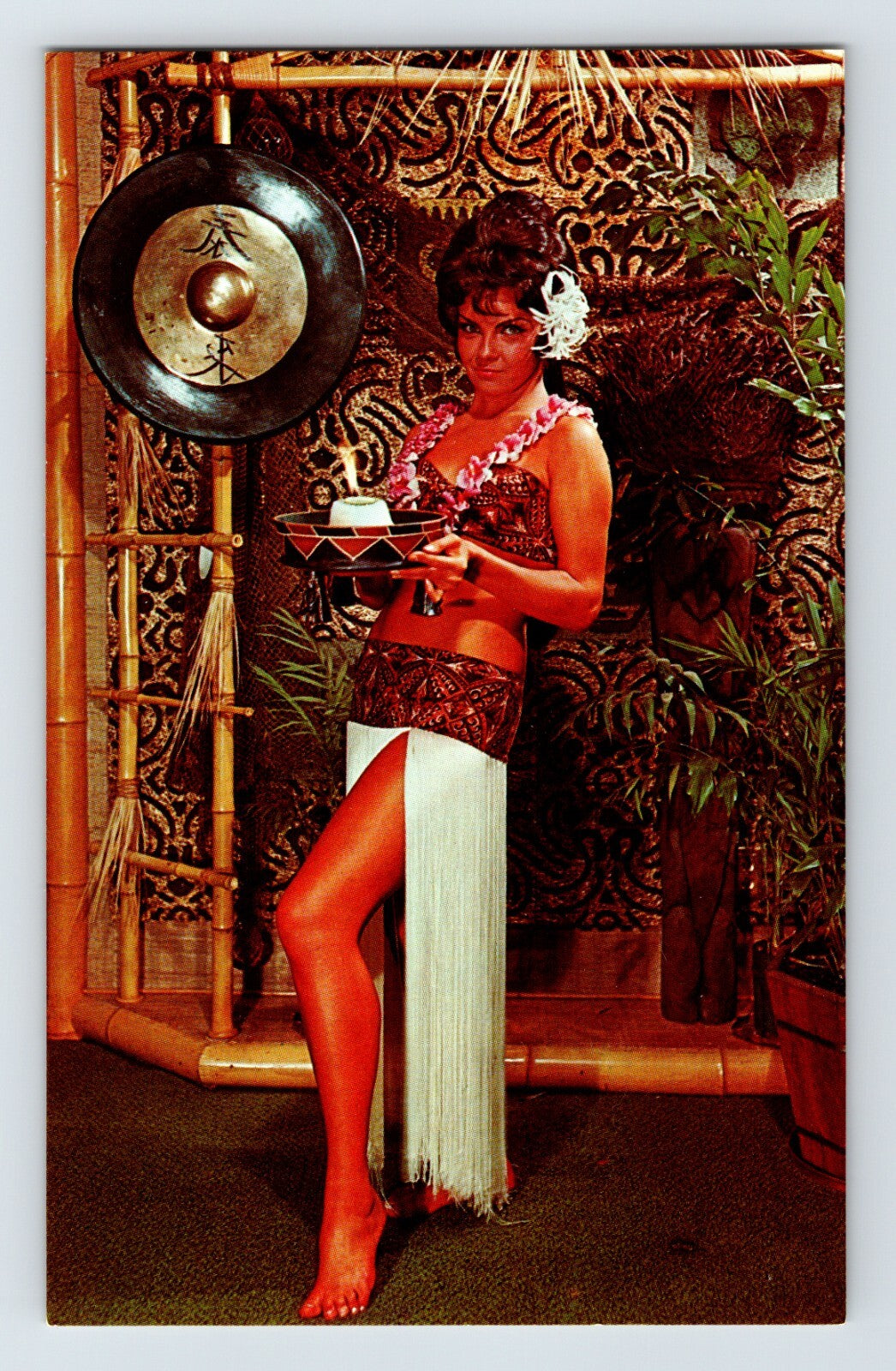 Kahiki Supper Club Columbus Ohio Polynesian tiki interior 1960s postcard with hostess gong bamboo decor and tropical setting