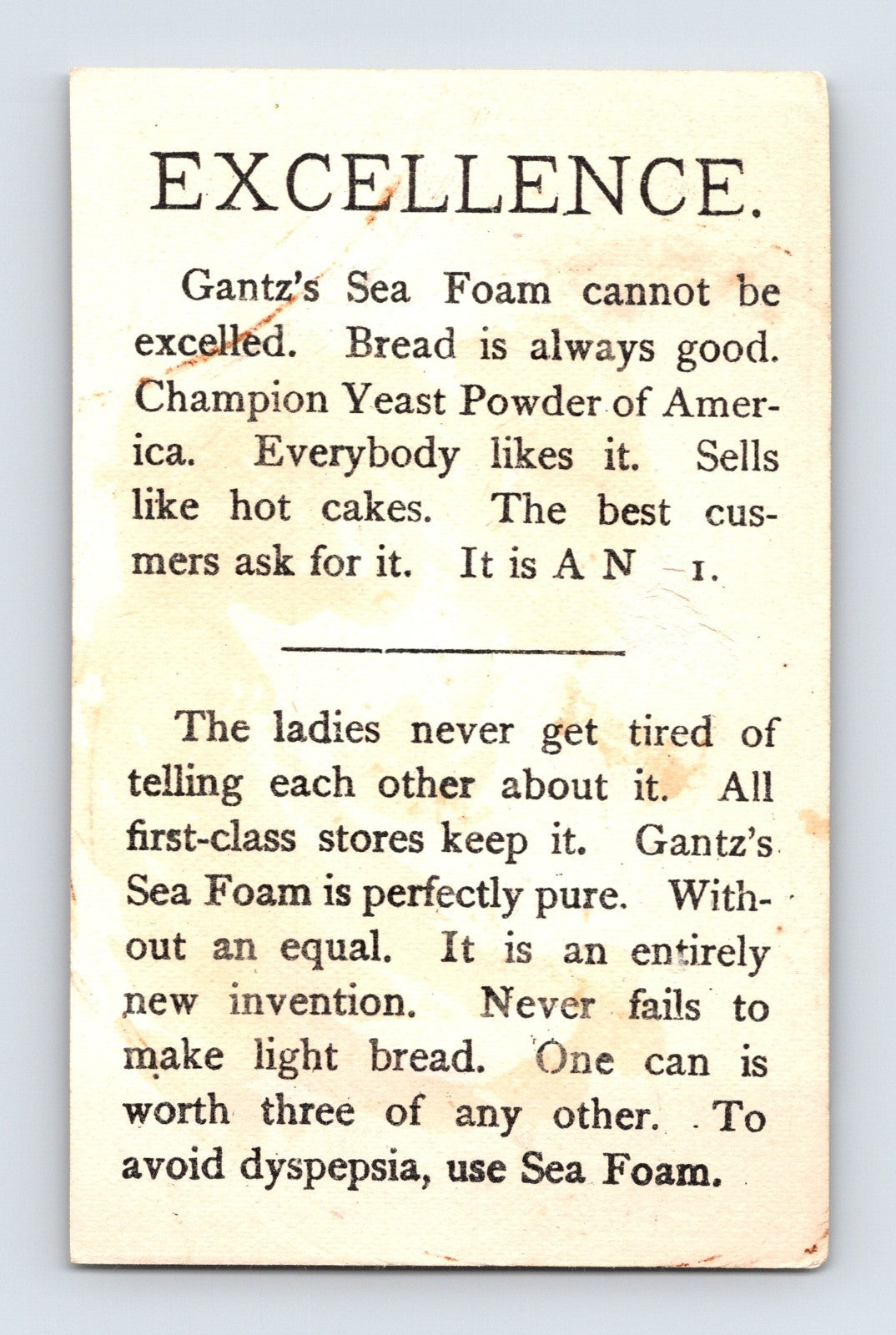 Gantz Sea Foam Gremlin Indigestion Nightmare 1890s Trade Card - 2.25 x 3.5