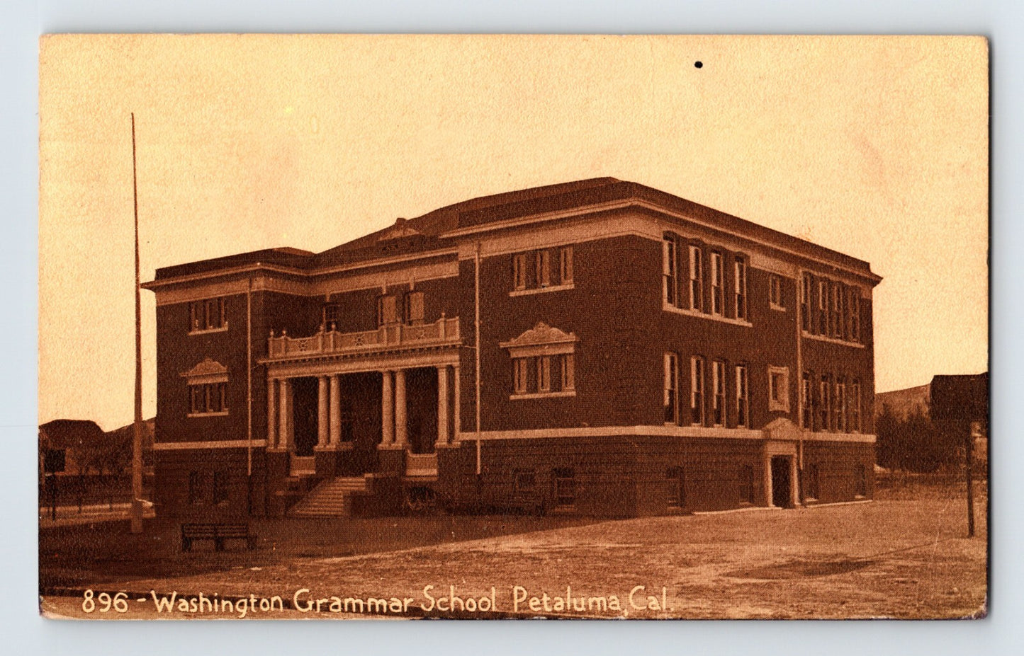 Petaluma California Washington Grammar School brick building with columned entrance early 1900s postcard