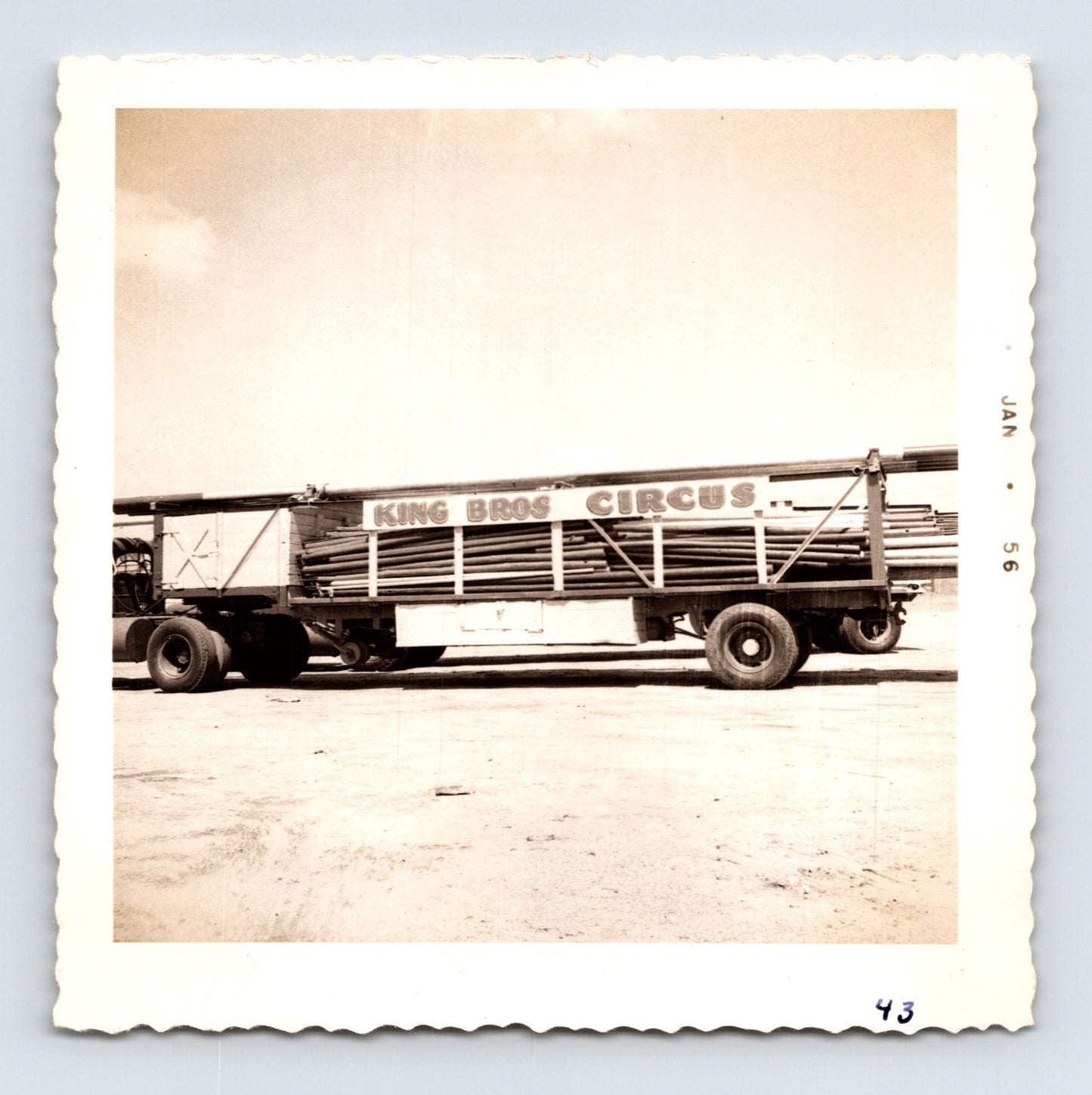 King Bros Circus 1956 pole wagon trailer loaded tent poles transport photo