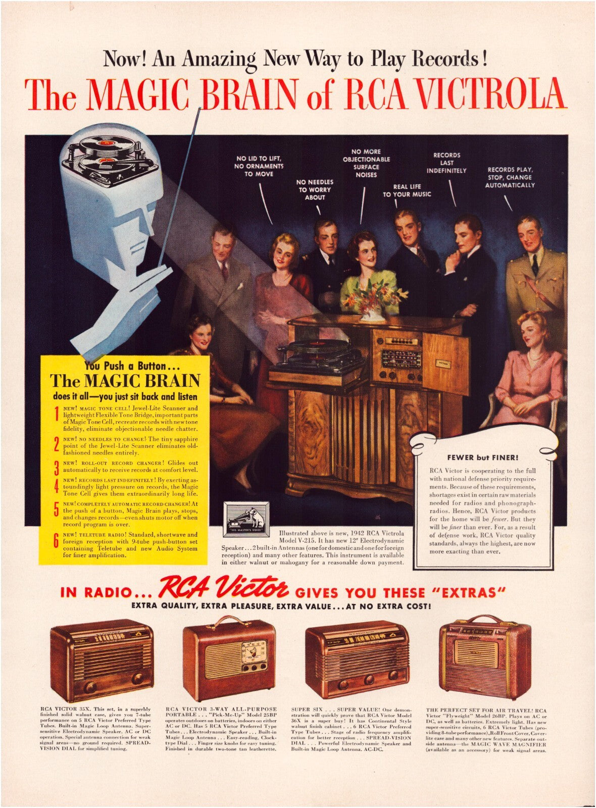 RCA Victrola Magic Brain 1942 radio phonograph family listening print ad vintage magazine page