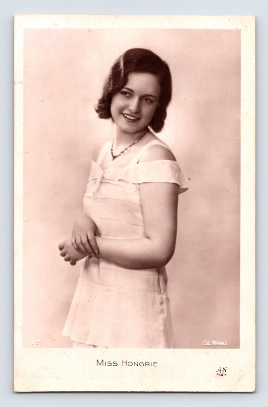 Miss Hongrie portrait young woman studio pose 1930s RPPC St Mano Paris