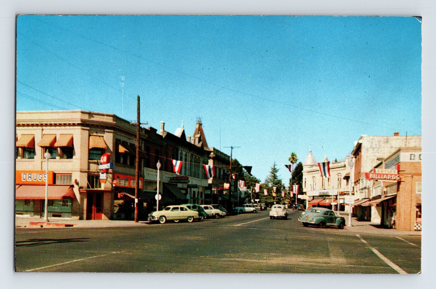Selma California Downtown Billiards 1950s Postcard Unposted Chrome