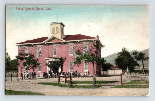 Yreka California Public School red brick building students 1910s unposted divided back postcard