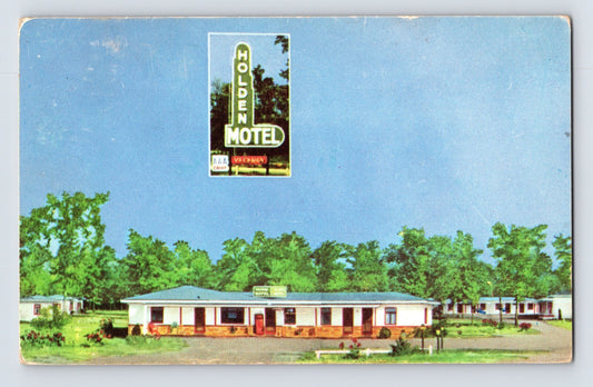 Rome Georgia Holden Motel roadside sign low buildings parking lot 1950s chrome postcard