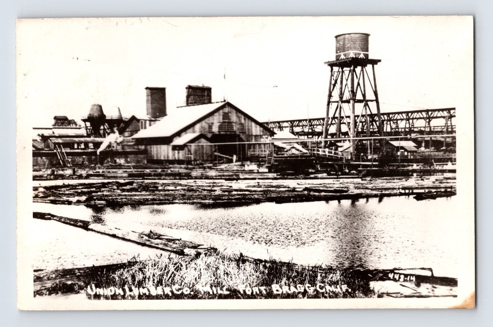 Fort Bragg California Union Lumber Company mill and water tower 1946 real photo postcard