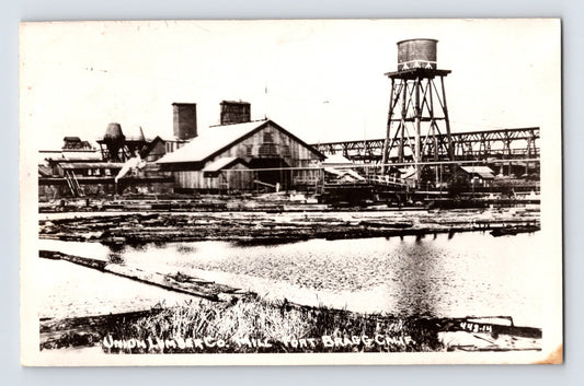 Fort Bragg California Union Lumber Company mill and water tower 1946 real photo postcard