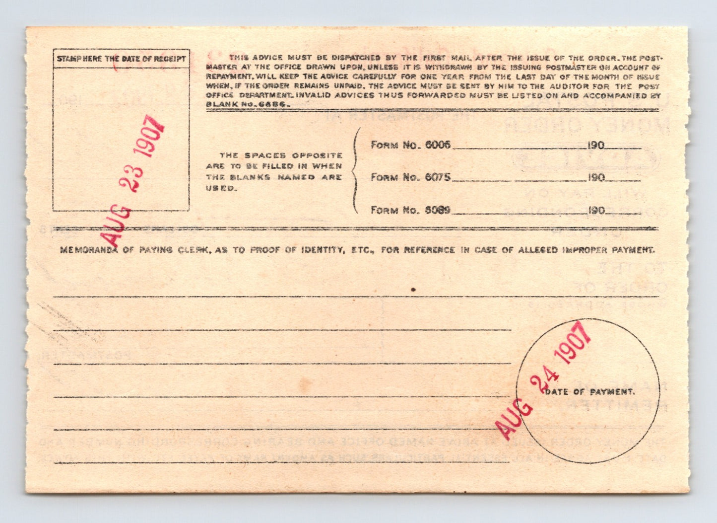 Oakland California 1907 Postal Money Order Advice Sutter Creek 3.5 x 5.5