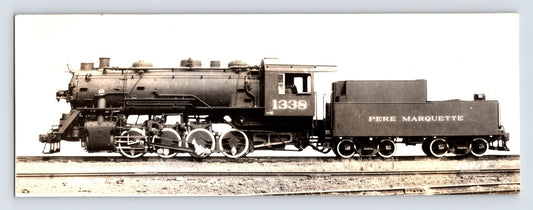 Pere Marquette Railroad steam locomotive 1339 0-8-0 switcher with tender in side profile on track