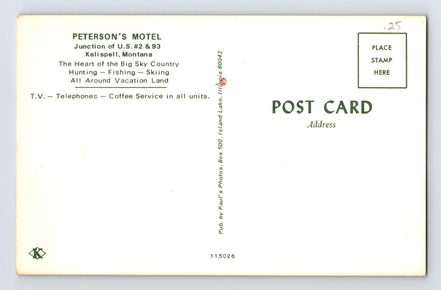 Kalispell Montana Petersons Motel 1960s Postcard Unposted Chrome