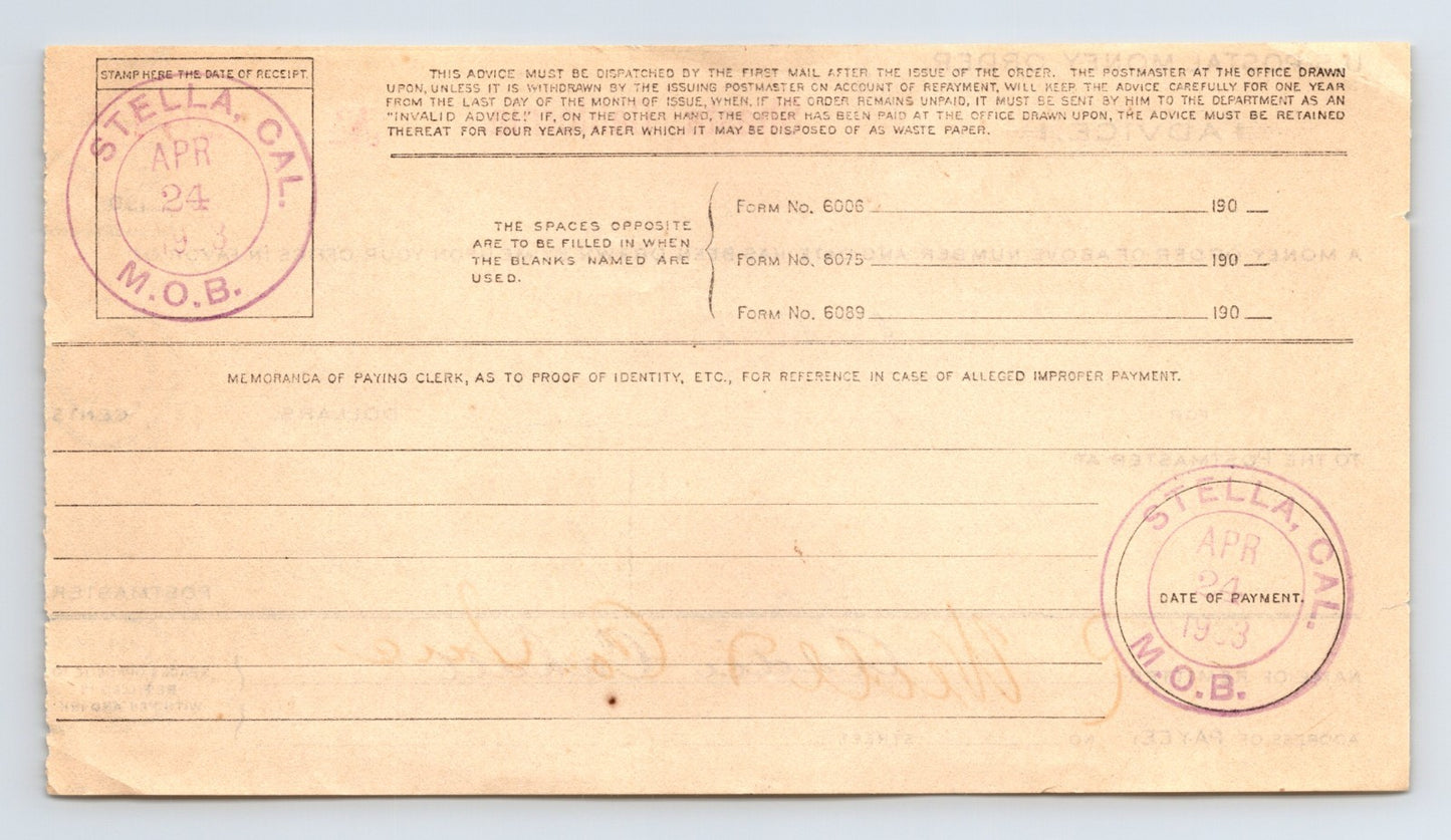 Shasta California 1908 Postal Money Order Advice Sierra 3.5 x 5