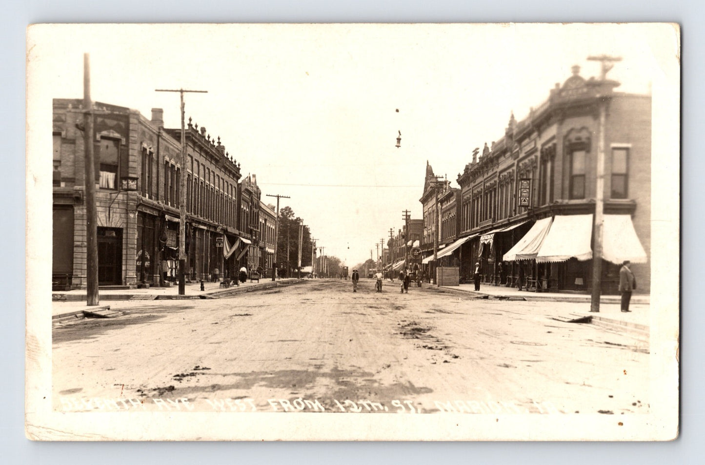 Marion Iowa Seventh Avenue Tenth Street downtown buildings real photo postcard