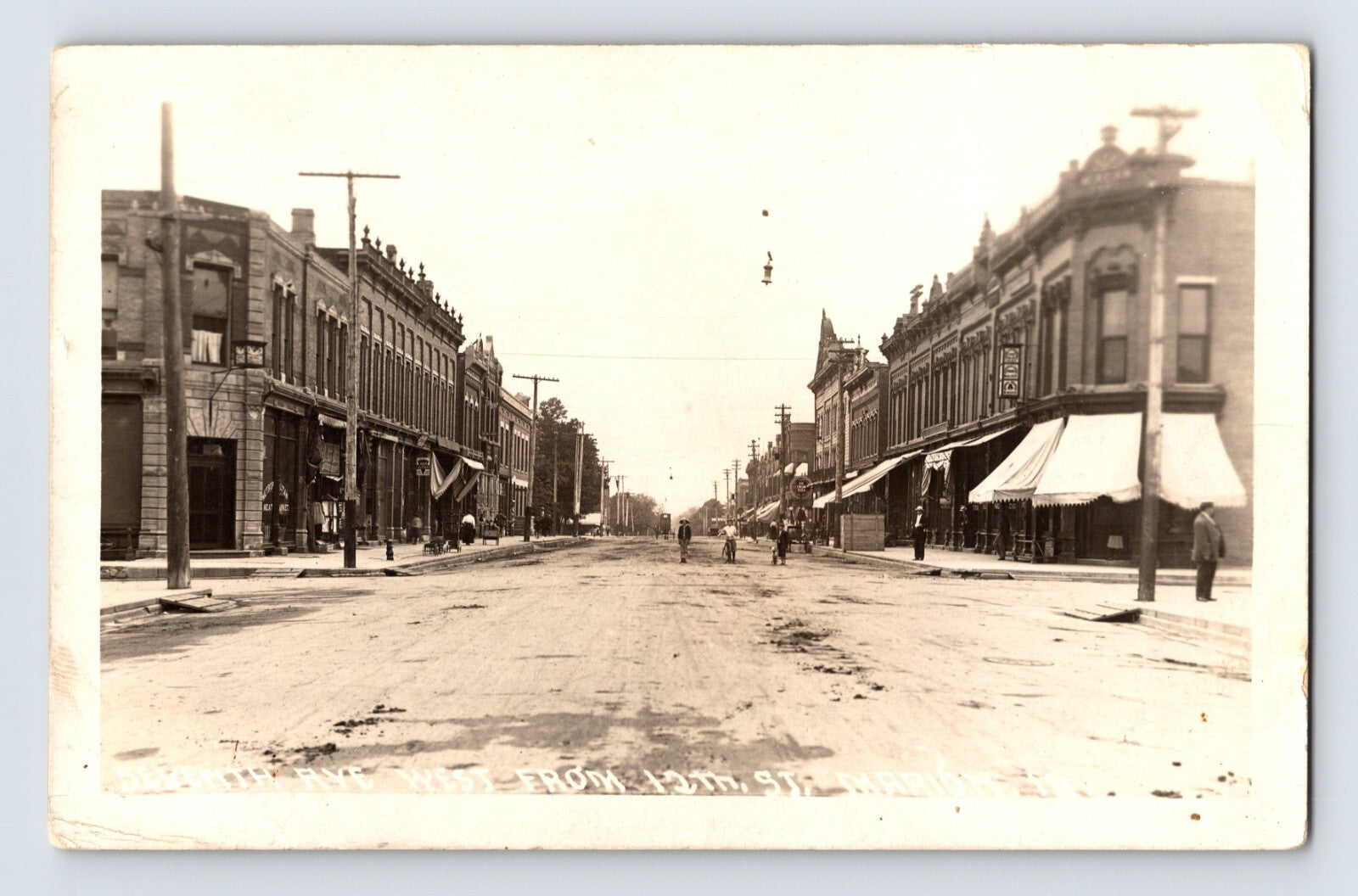 Marion Iowa Seventh Avenue Tenth Street downtown buildings real photo postcard