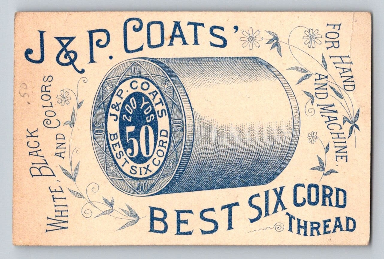 J. P. Coats Sewing Thread 1890s Trade Card Little Girl Pigeon Dove 2.5 x 4