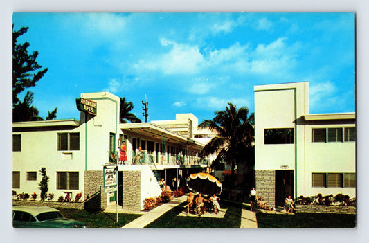 Miami Beach Florida Ardmore apartment motel courtyard chrome 1960s postcard