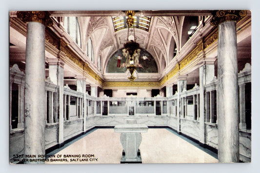 Salt Lake City Utah Walker Brothers Bank Interior 1910s Postcard Unposted Divided Back