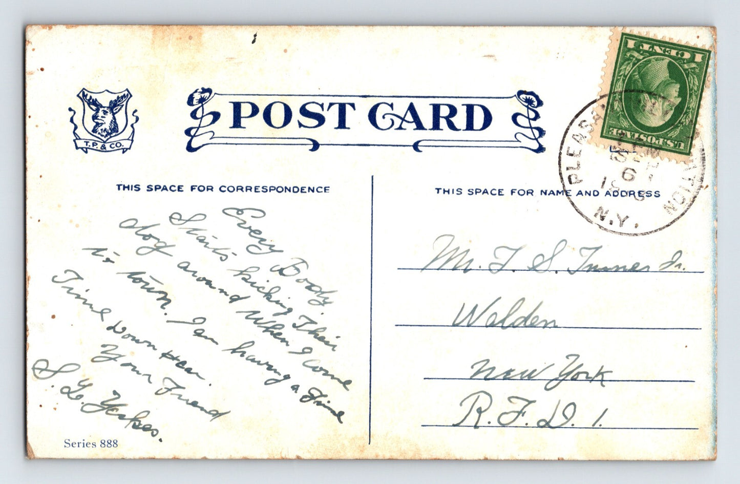 Pleasantville New York Greetings Pennant 1913 Postcard Posted Divided Back