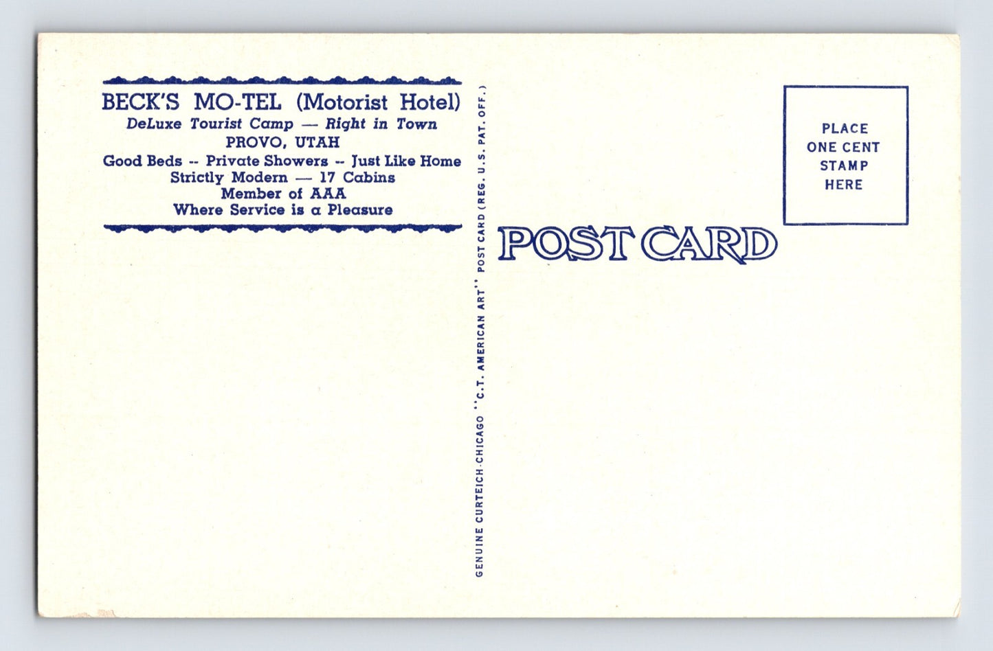 Provo Utah Becks Motel Auto Court 1940s Postcard Unposted Linen