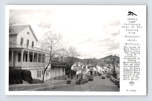 Angels Camp California Highway 49 downtown street Frasher photo 1940s RPPC postcard