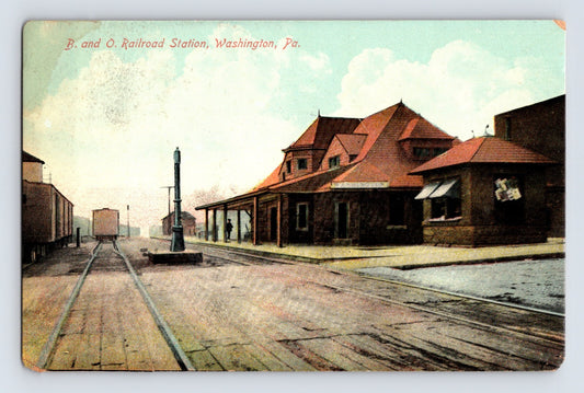 Washington Pennsylvania Baltimore and Ohio Railroad station depot 1910s postcard