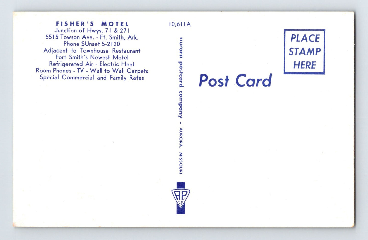 Fort Smith Arkansas Fisher’s Motel 1960s Postcard Unposted Chrome