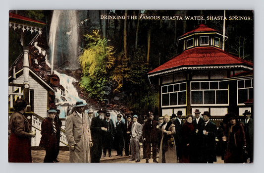Mount Shasta California Shasta Springs pavilion crowd waterfall drinking fountain scene
