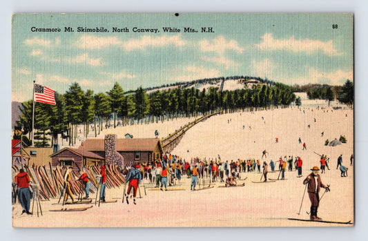 North Conway New Hampshire Cranmore Mountain skimobile ski slope White Mountains 1940s postcard