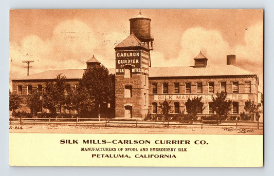 Petaluma California Carlson Currier Silk Mills 1914 Sepia Postcard Posted