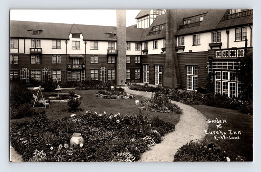 Eureka California Inn Hotel garden courtyard view 1950s real photo postcard