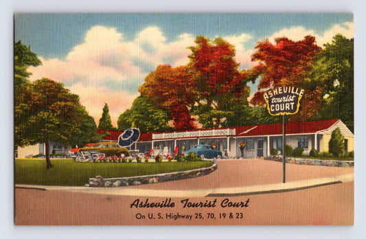 Asheville North Carolina Tourist Court Motel 1940s Postcard Unposted Linen