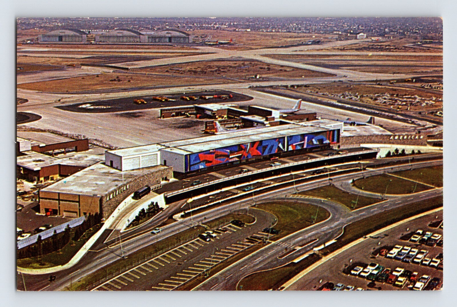 New York City International Airport American Airlines terminal aerial view 1960s postcard