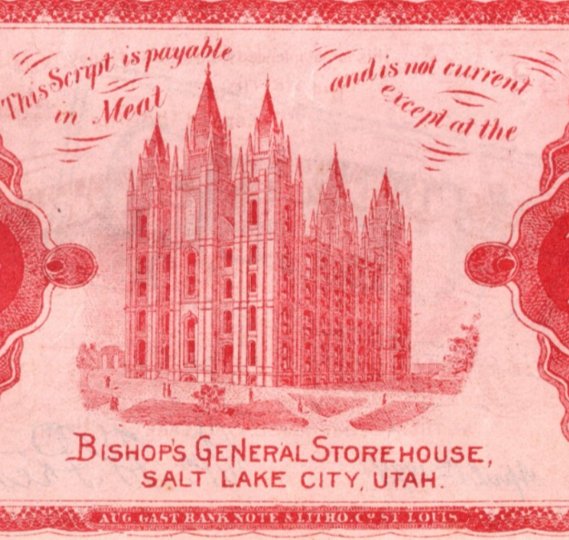 Bishop's General Store 1898 Meat Scrip Currency Cancelled Salt Lake City UT