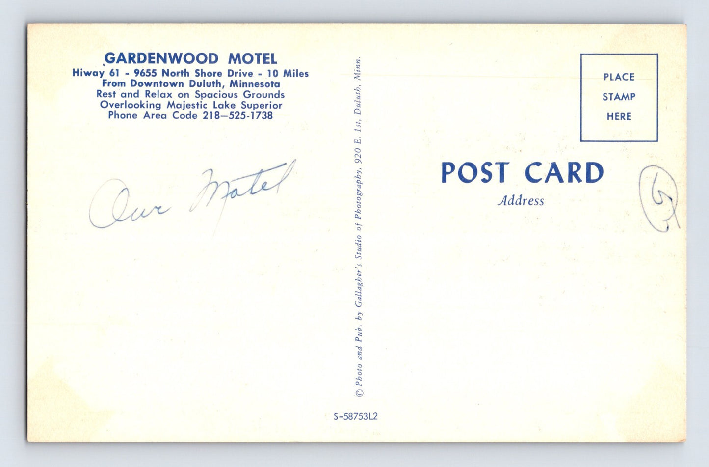 Duluth Minnesota Gardenwood Motel 1960s Postcard Unposted Chrome